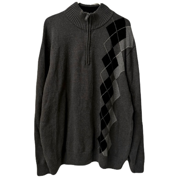 Oscar de la Renta Men's Argyle 1/2 Zip Mock Pullover Sweater Size XLT, Grey - Picture 1 of 6